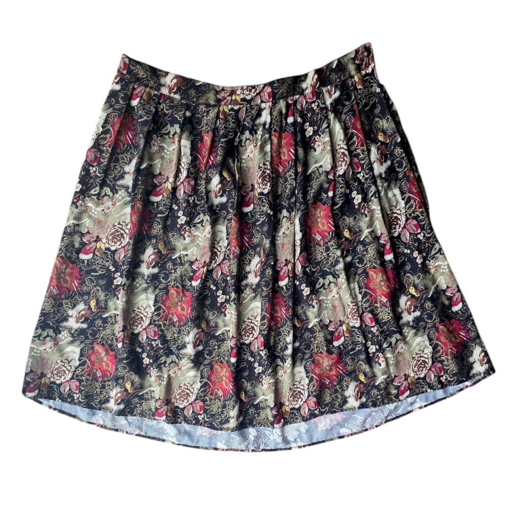 Vintage Liz Moody Dark Abstract Floral Pleated Rayon Midi Skirt 44‎ Waist